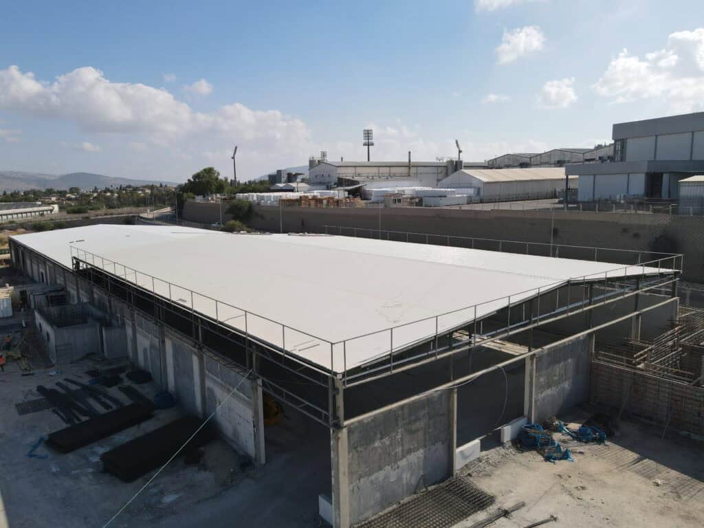 צילום רחפן של פרויקט גג תעשייתי בביצוע קבוצת סיטון